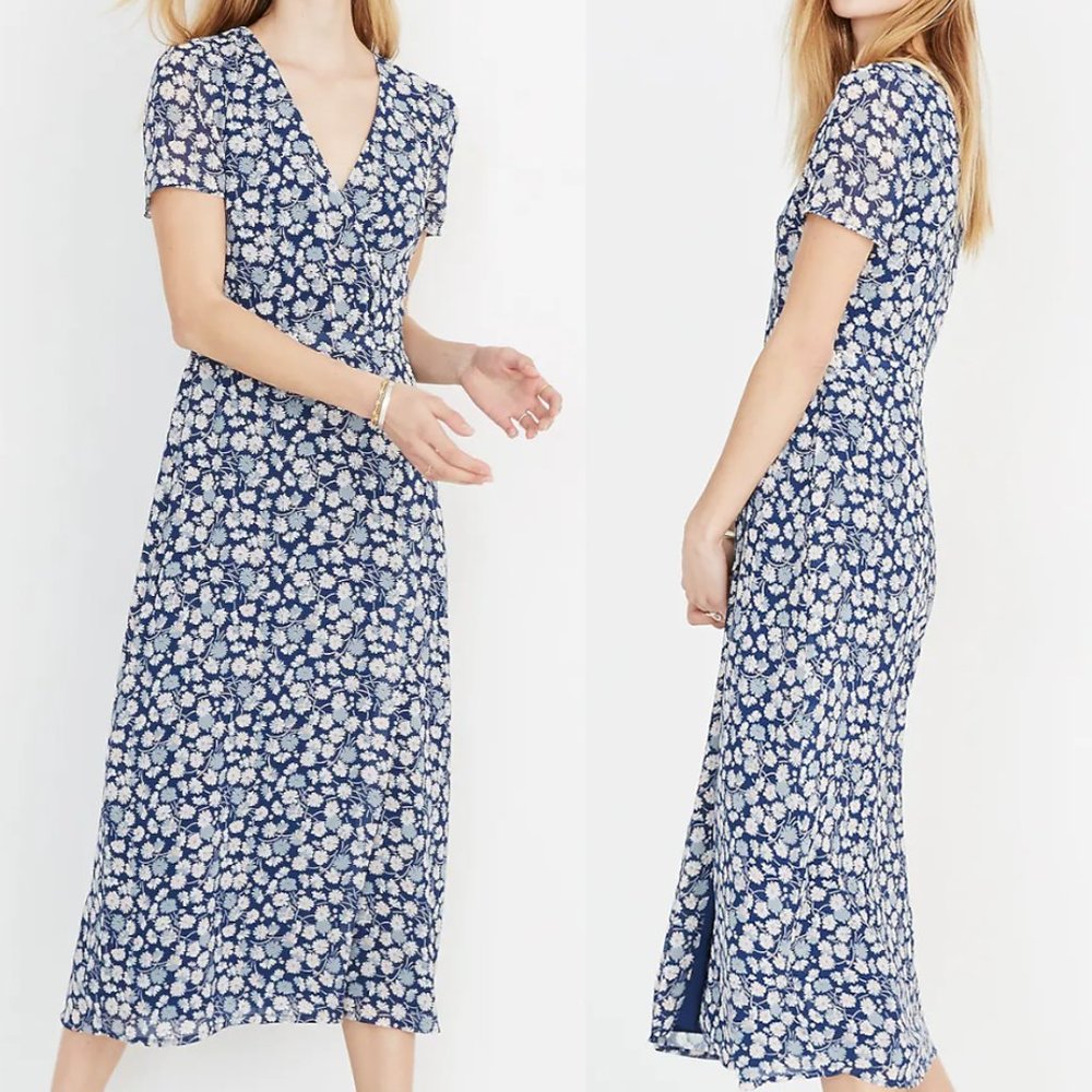 Madewell Navy Blue and White Floral Midi Dress